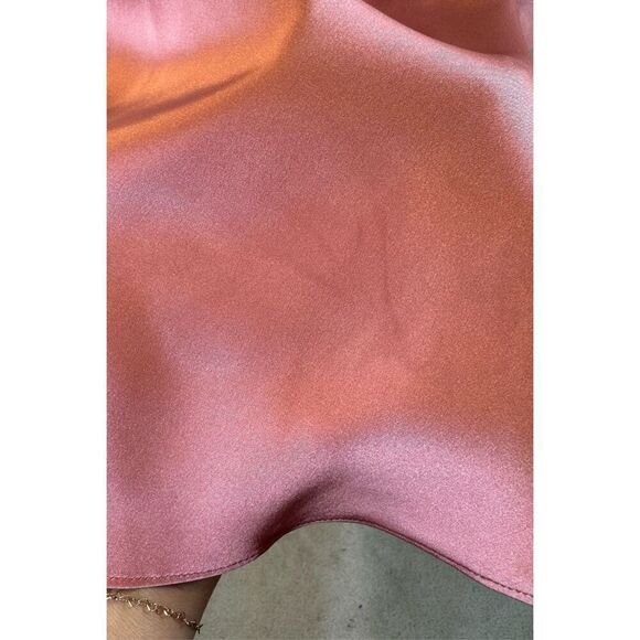 WEWOREWHAT Satin Silky Cowl Square Neck Cuffed Sleeves Mauve Mini Dress Size 2 - Picture 4 of 12